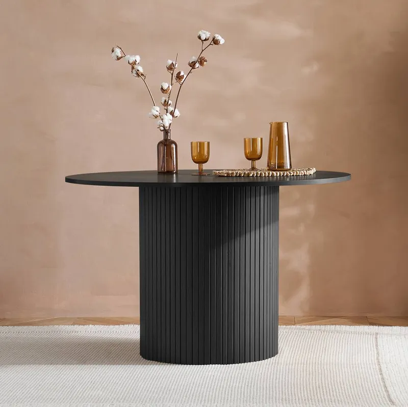 Round Fluted Dining Table Axel Birlea in Black - Black - Size: One Size