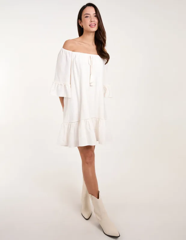 Blue Vanilla Bardot Tunic Dress - M/L / Ivory - female