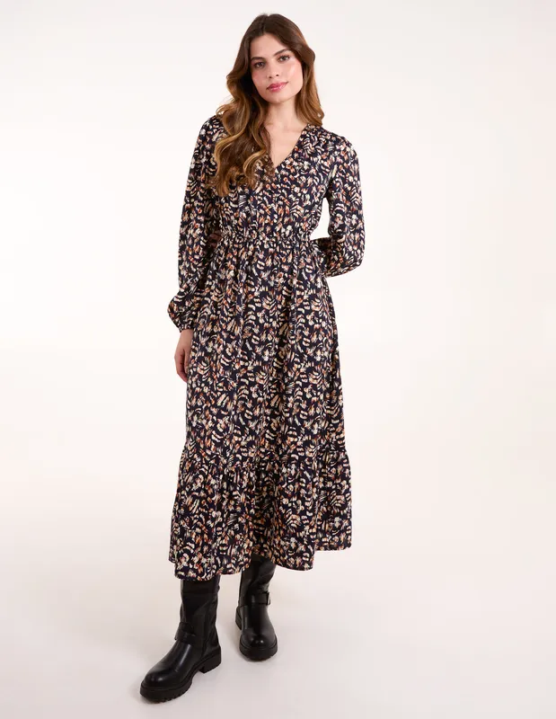 Blue Vanilla Button Down Frill Hem Dress - 8 / Navy - female