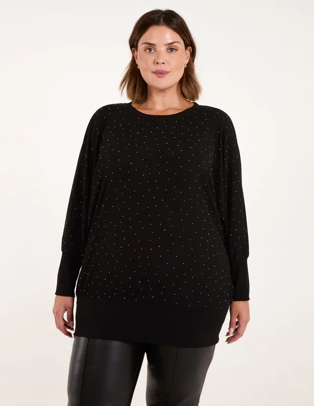 Blue Vanilla Curve Diamante Batwing Top - One / Black - female