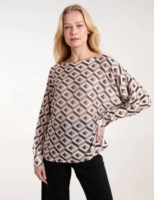 Blue Vanilla Geometric Print Top - One / Khaki - female