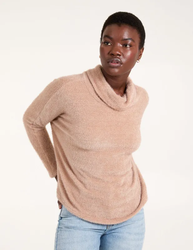 Blue Vanilla High Neck Jumper - S/M / Camel - female