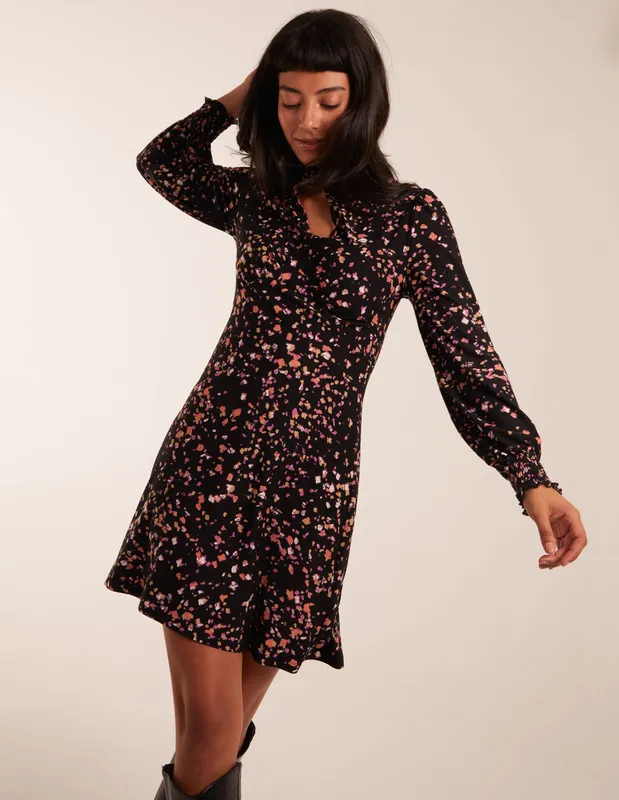 Blue Vanilla High Neck Keyhole Mini Dress - 10 / Black - female