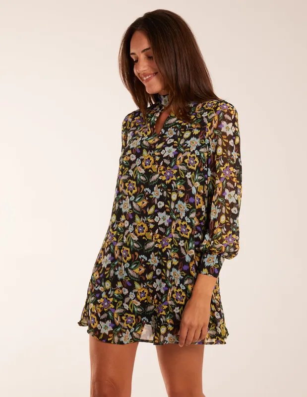 Blue Vanilla High Neck Swing Dress - 8 / Multi - female