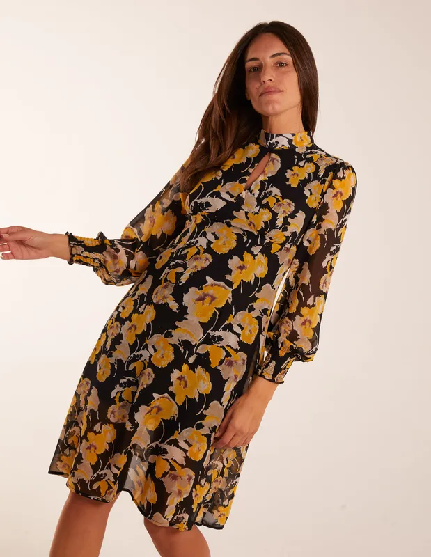 Blue Vanilla Keyhole High Neck Dress - 8 / Multi - female