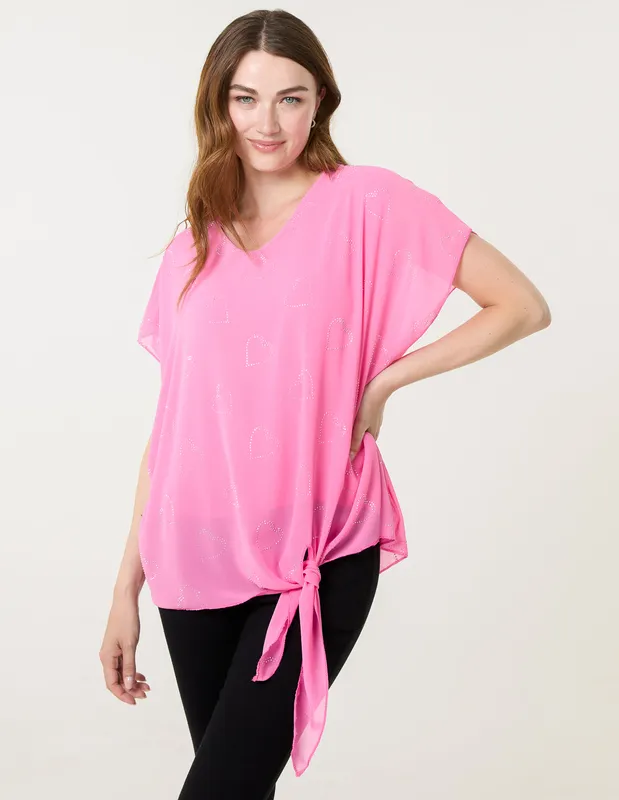Blue Vanilla Women's Pink Tie Knot Diamante Top - Pink