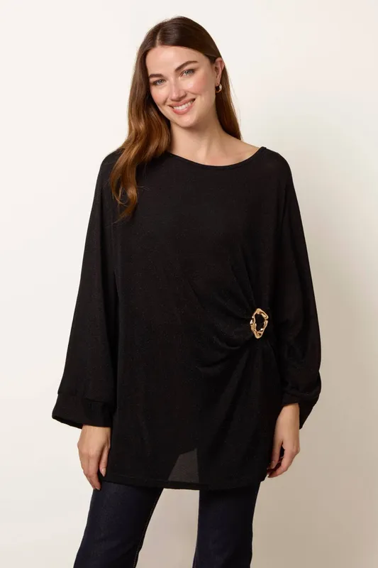 Blue Vanilla Women's Black Buckle Metallic Top Black One Size