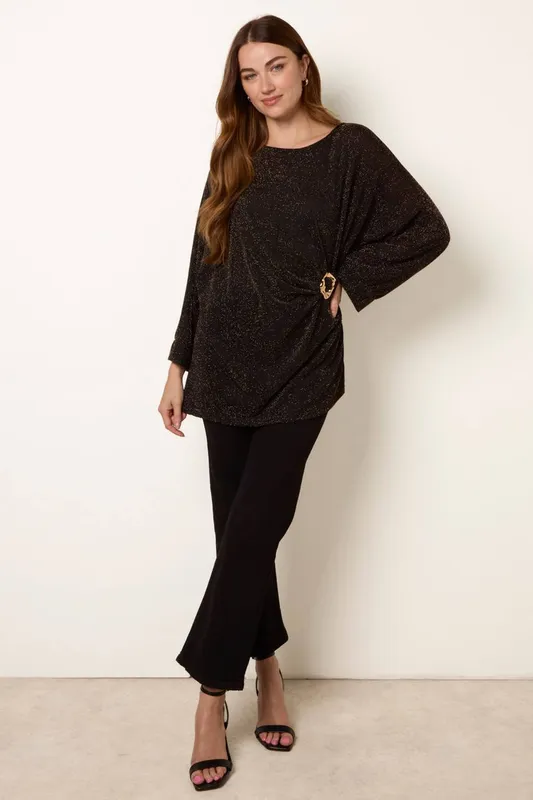 Blue Vanilla Women's Black Buckle Metallic Top - Black
