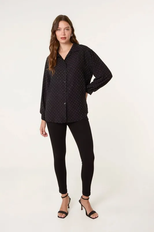 Blue Vanilla Women's Black Diamante Shirt - Black - Size: One Size