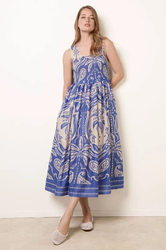 Blue Vanilla Women's Blue Sleeveless Shirred Dress Size: S/M Blue S/M