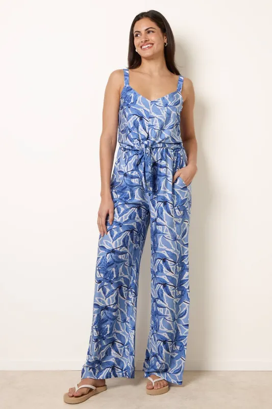 Blue Vanilla Women's Blue Tie Front Jumpsuit Size: XL Blue XL