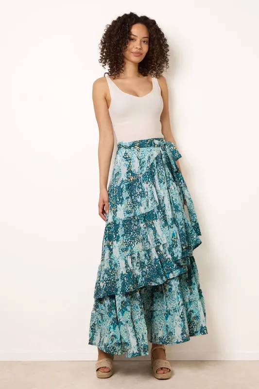 Blue Vanilla Women's Blue Wrap Metallic Tiered Skirt - Blue