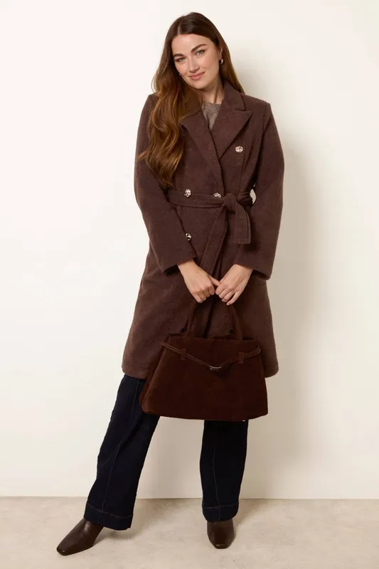 Blue Vanilla Women's Brown Belted Long Coat Brown female