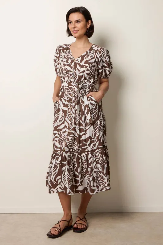 Blue Vanilla Women's Brown Coconut Button Belted Midi Dress Size: Small - Brown - Size: S