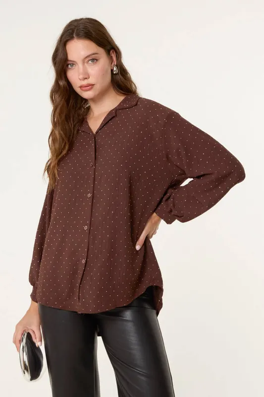 Blue Vanilla Women's Brown Diamante Shirt - Brown