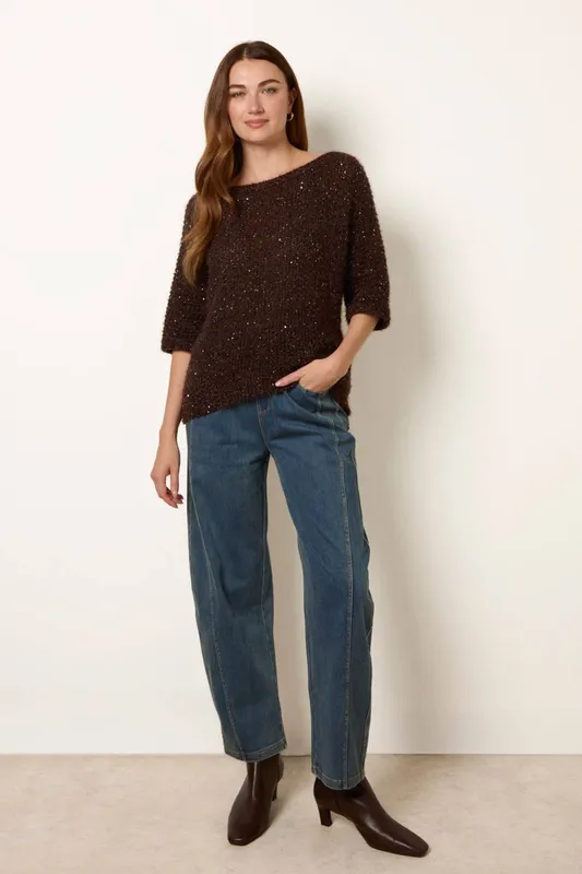 Blue Vanilla Women's Brown Sequin Feather Jumper - Brown