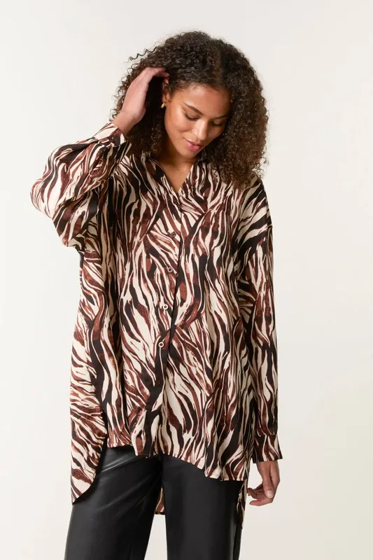 Blue Vanilla Women's Brown Zebra Print Shirt - Brown