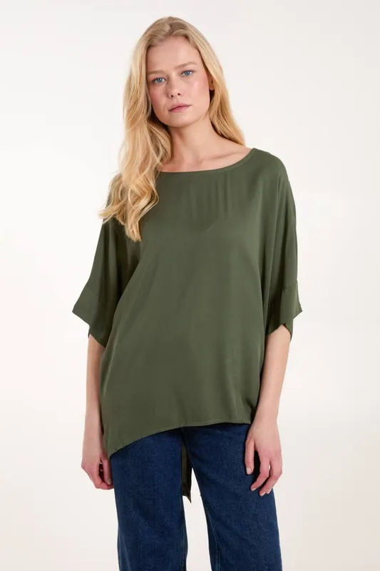 Blue Vanilla Women's Button Back Viscose Top in Khaki Khaki