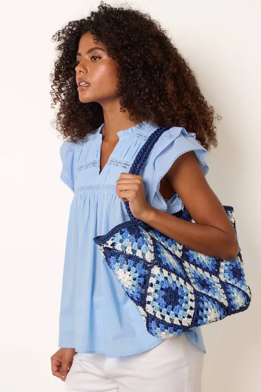 Blue Vanilla Women's Crochet Simple Tote Bag in Navy - Navy