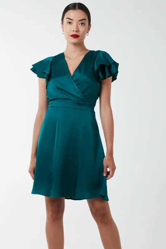 Blue Vanilla Women's Double Angel Sleeve Wrap Dress in Green Size: 8 - Green - Size: 8