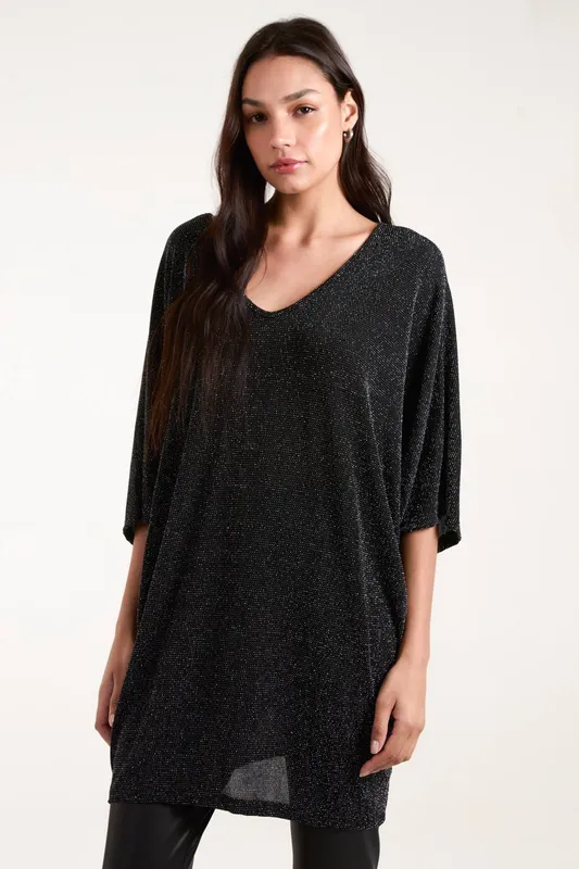 Blue Vanilla Women's Double V Metallic Tunic in Metallic Silver - Metallic Silver