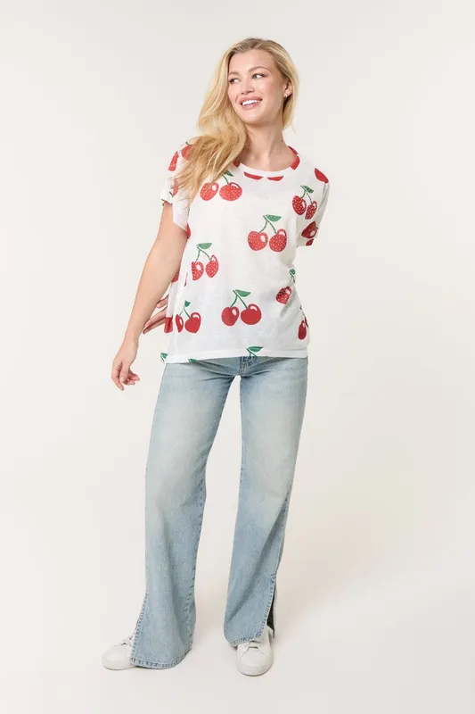 Blue Vanilla Women's Ivory Cherry Oversized Top Size: S/M Ivory S/M