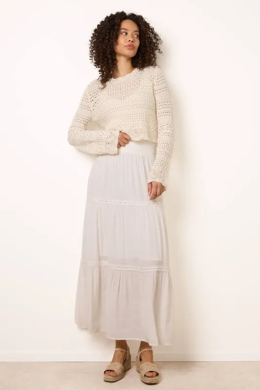 Blue Vanilla Women's Ivory Mix Crochet Maxi Skirt Size: S/M Ivory S/M