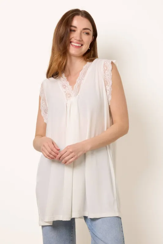 Blue Vanilla Women's Ivory V Lace Trim Top Ivory