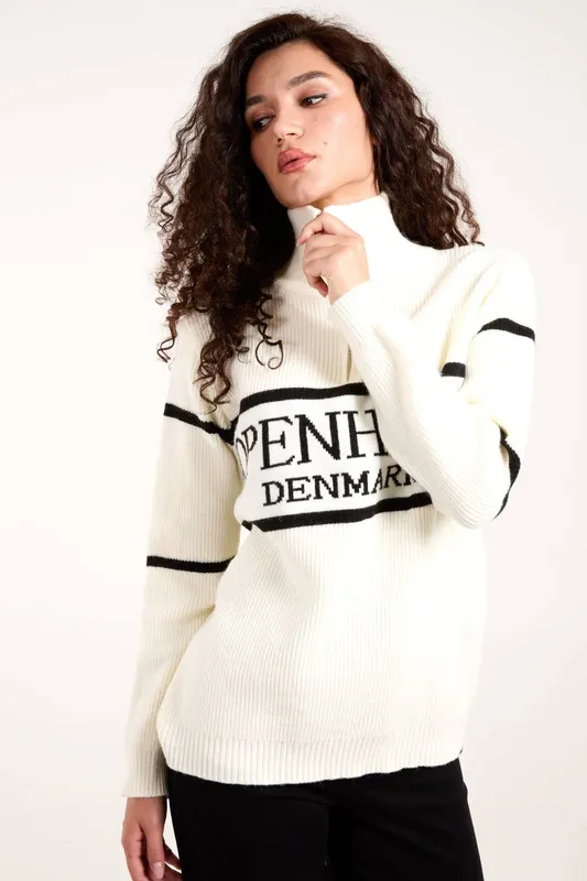 Blue Vanilla Women's Ivory Zip Neck Logo Jumper - Ivory