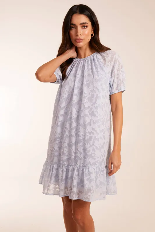 Blue Vanilla Jacquard Smock Mini Dress - M / Light Blue - female