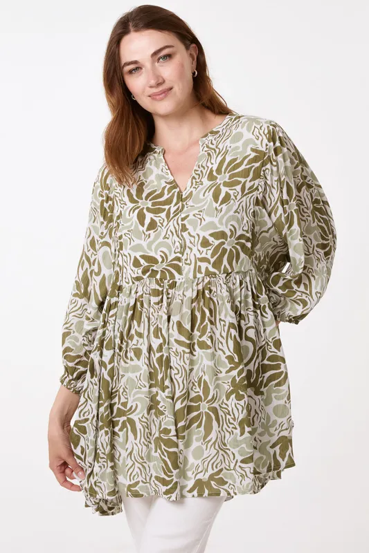 Blue Vanilla Women's Khaki Crinkle Tunic Top Size: S/M Khaki S/M