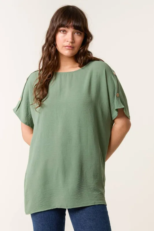 Blue Vanilla Women's Khaki Round Neck Top Size: Small - Khaki - Size: S
