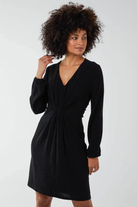 Blue Vanilla Womens Lurex Tie Back Dress - Black - Size 8 Uk