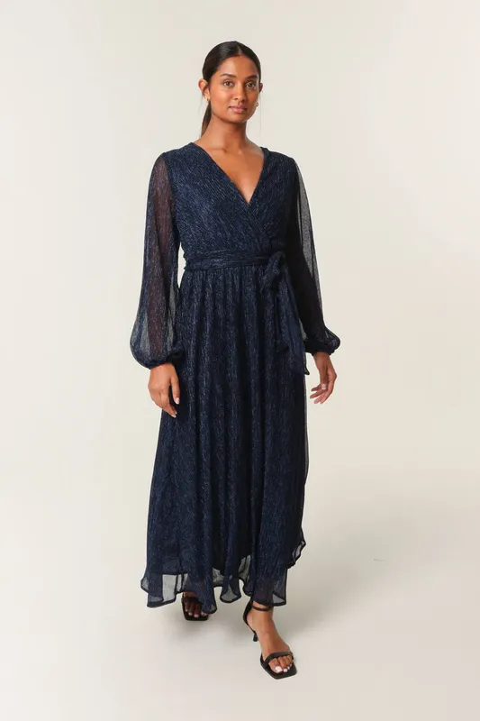 Blue Vanilla Women's Navy Wrap Metallic Dress Size: Small - Navy - Size: S