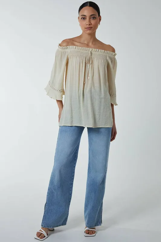 Blue Vanilla Bardot Tie Front Top - S / Stone - female