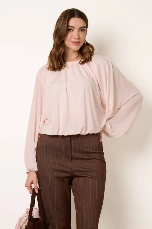 Blue Vanilla Women's Pink Batwing Puffball Blouse Pink