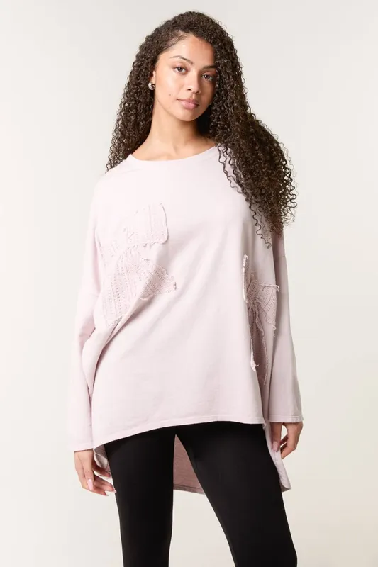 Blue Vanilla Women's Pink Lace Bow Sweat Top Pink