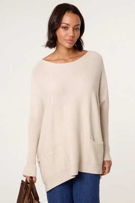 Blue Vanilla Women's Stone Boxy Jumper With Buttons - Stone