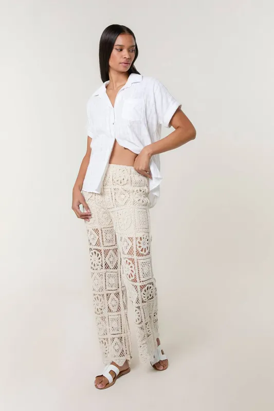 Blue Vanilla Women's Stone Crochet Flared Trousers Stone