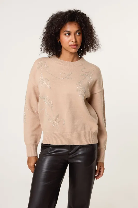 Blue Vanilla Women's Taupe Sparkling Sequins Jumper Size: S/M Taupe S/M