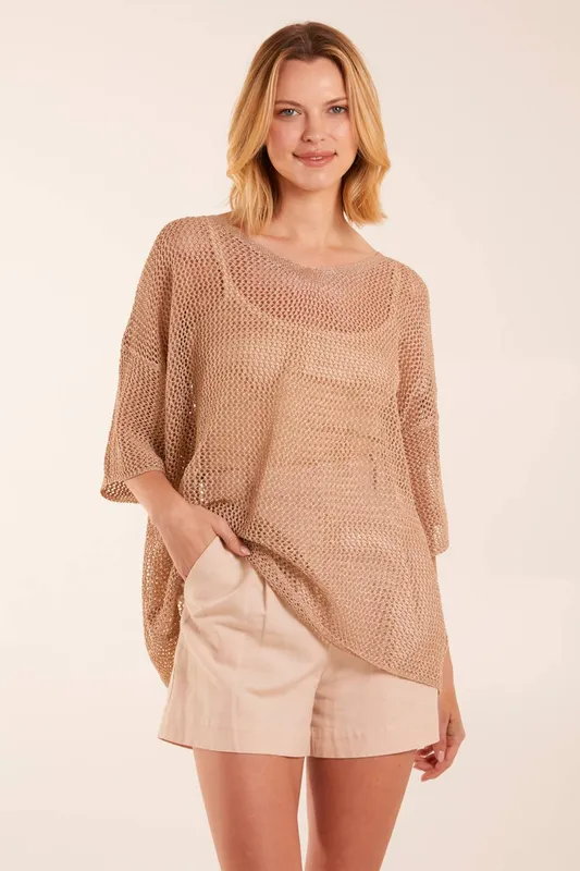 Blue Vanilla Women's V Neck Crochet Top in Gold Gold