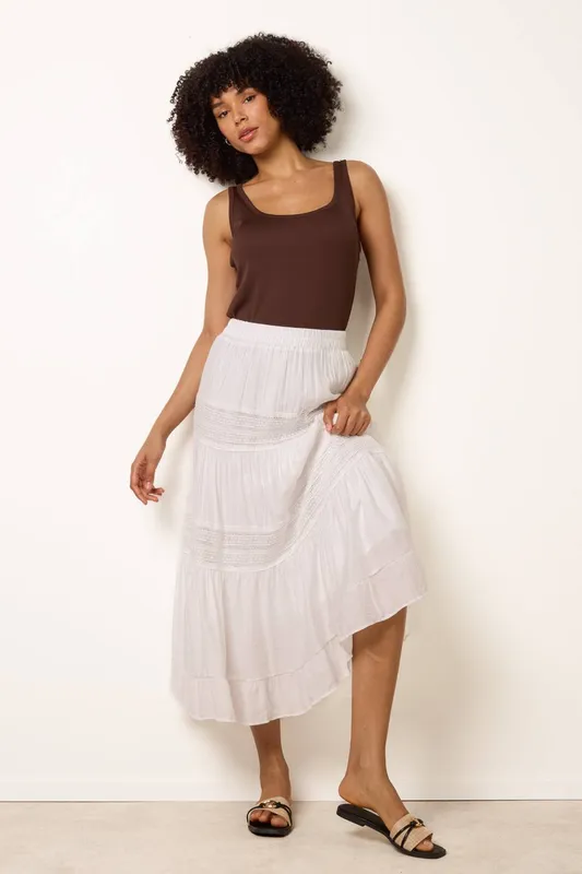 Blue Vanilla Women's White Tiered Maxi Skirt Size: S/M White S/M