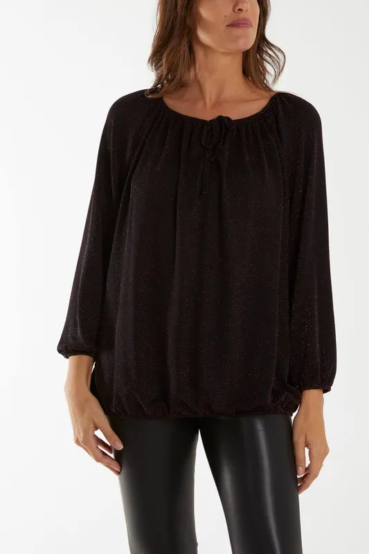Blue Vanilla Women's Wine Glitter Bow Blouse - Wine