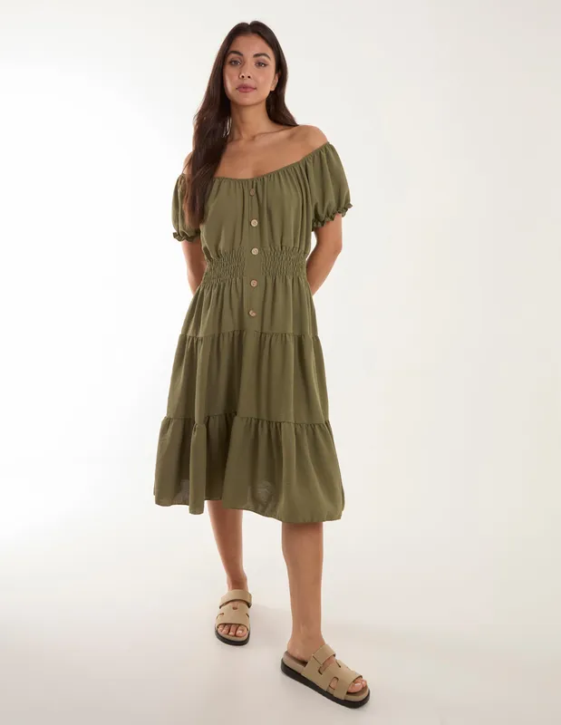 Blue Vanilla Womens Coconut Button Dress - Khaki - Size Small/medium