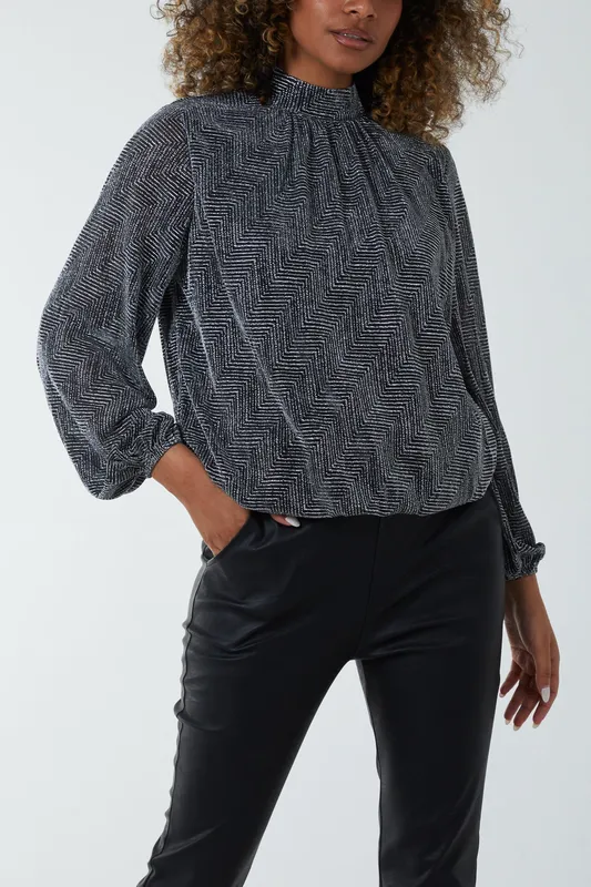 Blue Vanilla Womens Puffball High Neck Top - Black - Size Small