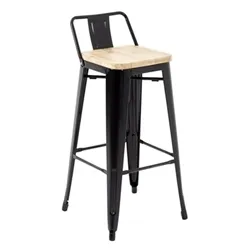 Bolero Bistro Backrest High Stools with Wooden Seat Pad Black (4 pack)