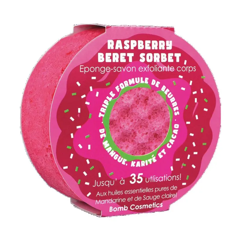 Bomb Cosmetics Body Buffer Soap Shower Sponge Raspberry Beret in Pink - Pink