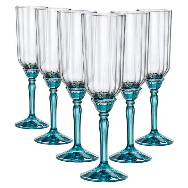 Bormioli Rocco Florian Champagne Flutes - 210ml - Blue - Pack of 6 Blue