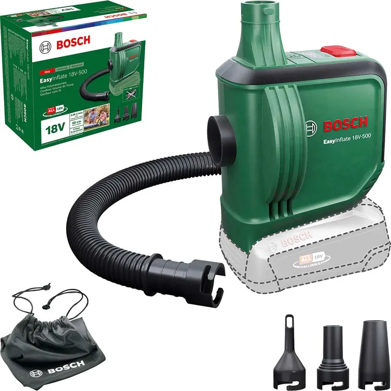 Bosch EasyInflate 18v 18V-500 Cordless Volume Air Pump Inflator + Nozzles - Bare