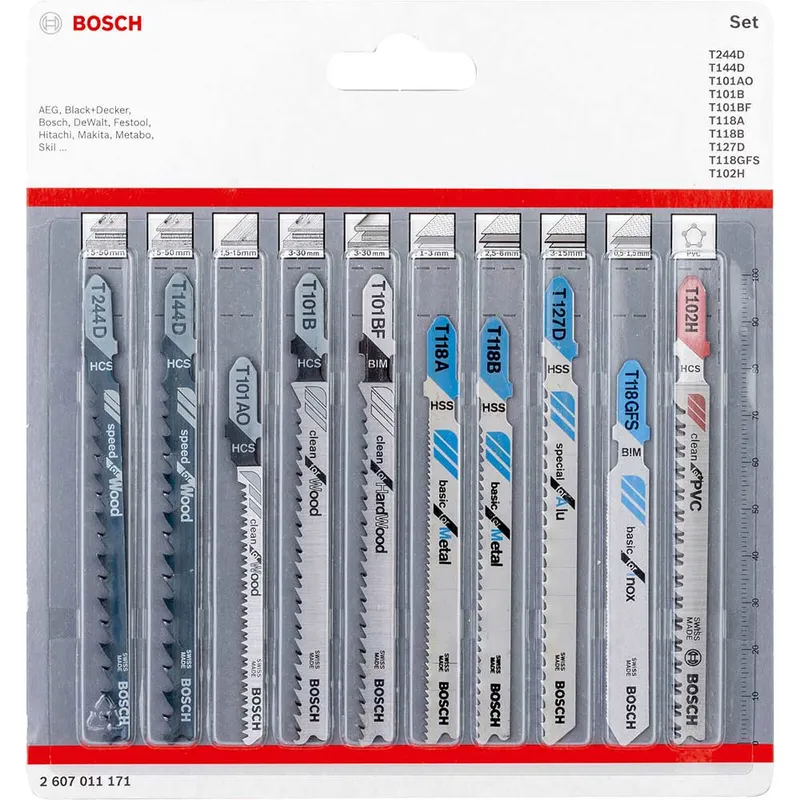 Bosch 2607011171 Jigsaw Blade Set 10-piece for Wood Metal Pvc